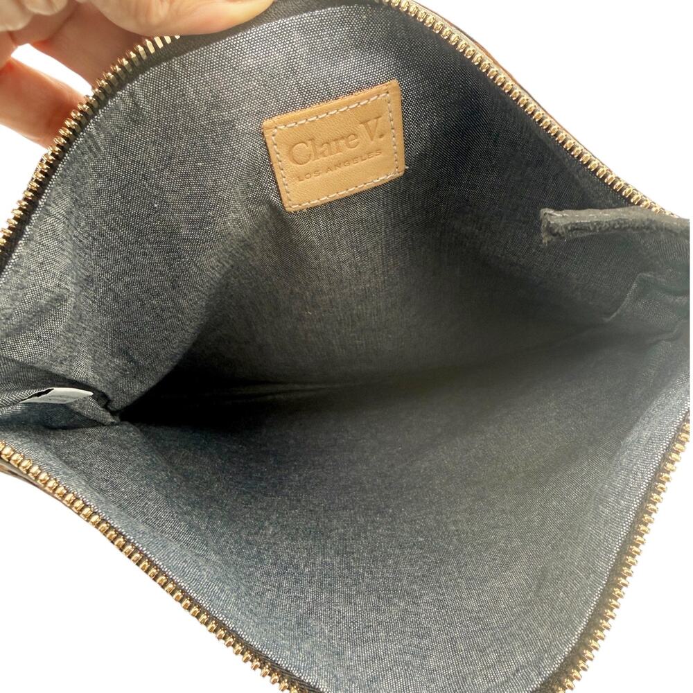 Clare Vivier Calf Hair Leopard Print Top Zip Foldover Clutch Handbag Brown Black - Picture 6 of 11